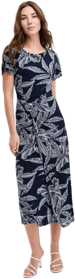 Robbie Bee Women's Round-Neck Faux-Wrap Printed Dress