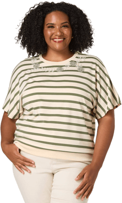 Plus Size Embellished Striped Top