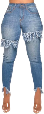 Fairbeauty Women's Skinny Stretch Frayed Raw Hem Slim Fit Jeans