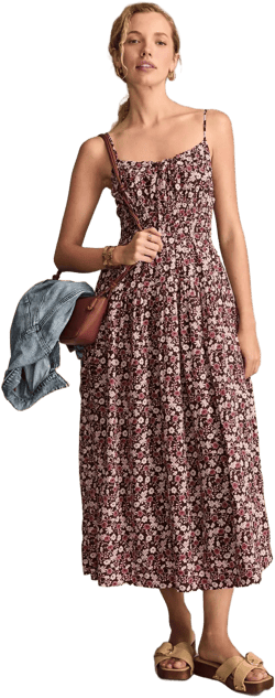 Lucky Brand Women's Printed Smocked Midi Dress