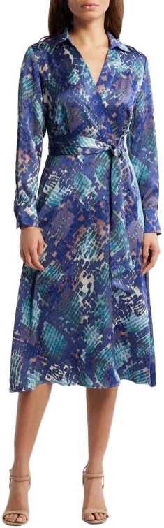Tahari Women's Hammered Satin Wrap Front Shirtdress