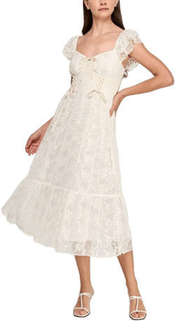 Row A Juniors' Sweetheart-Neck Flutter-Sleeve Lace Dress