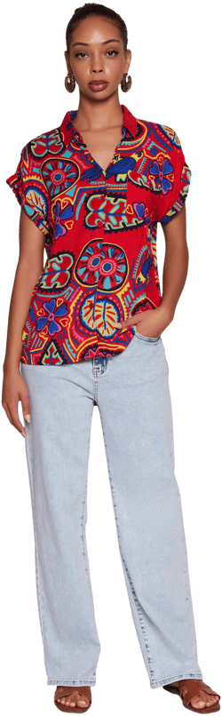 Women's Button Front Printed Shirt