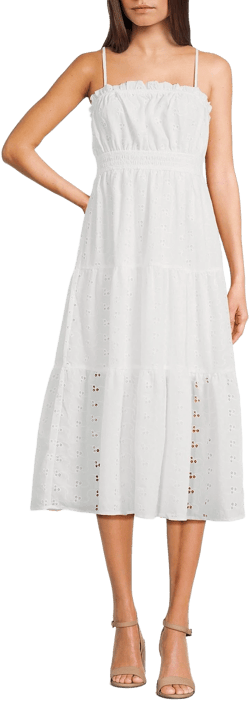 Juniors Evolutionary Eyelet Spaghetti Strap Tiered Dress