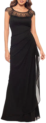 DJ JAZ Women's Beaded Short Sleeve Evening Gown