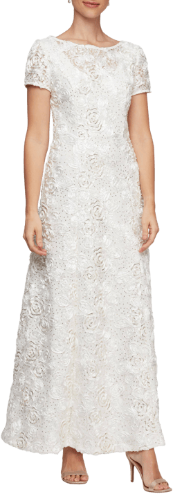 Alex Evenings Women's Rosette Lace Line Gown