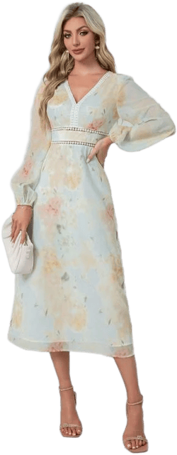 JJ's House Floral Chiffon A-Line Midi Dress