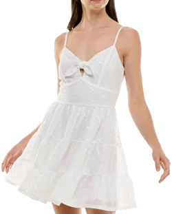 Trixxi Juniors' Tie-Neck Floral Embroidered Chiffon A-Line Dress
