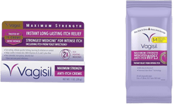 Vagisil Maximum Strength Feminine Anti-Itch Cream & Wipes with Benzocaine for Women, Instant Relief, 20 Wipes (Pack of 1) 1 Ounce (Pack of 1) Cream + Wipes