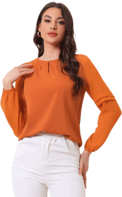 Semi Sheer Chiffon Shirt with Keyhole Neck