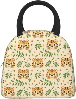 Tiger Heads and Leaves Lunch Bag for Women Men Cartoon Animal Leakproof Insulated Lunch Box Lunch Tote Bags Adults for Work Office Picnic Travel Cartoon Tiger Leaves One Size