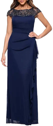 Xscape Women's Boat-neck Long Sheath Dress