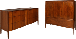 Mid-Century Modern Bedroom Dresser Set in Walnut by Barney Flagg for Drexel's Parallel Line, USA, c. 1960's
