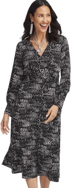 Chico's Women's Long Sleeve Surplice Midi Dress