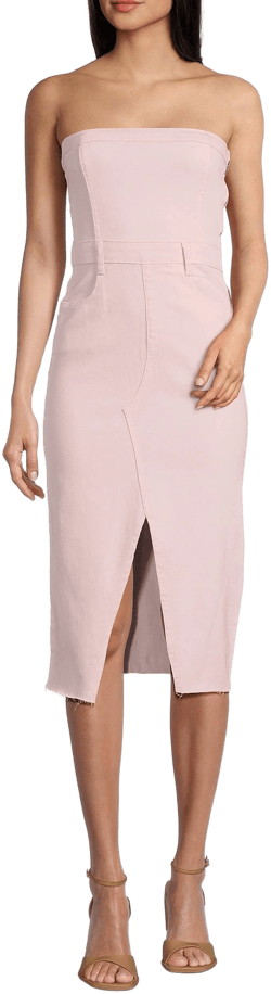 GB Strapless Denim Raw Hem Midi Dress