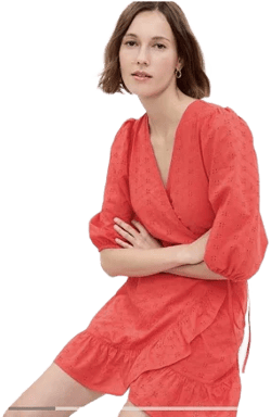 Gap Women's Puff 3/4 Sleeve Eyelet Mini Wrap Dress
