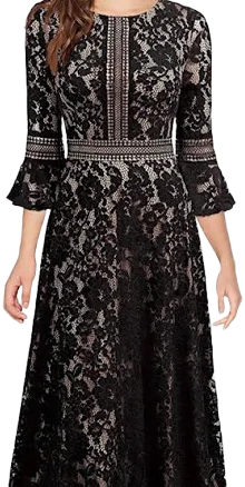 Lace Bell Sleeve Full Length Dress