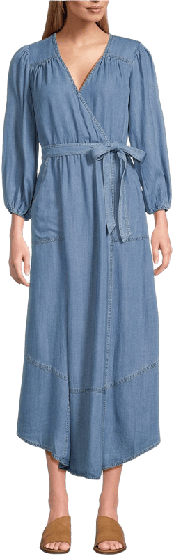 Nurture by Westbound Faux Wrap V-Neckline 34 Sleeve Belted Midi Dress