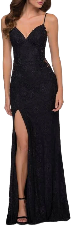 La Femme Women's Sleek Lace Open Back Maxi Dress