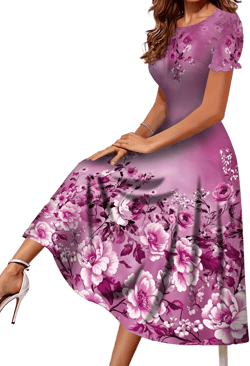 Elegant Floral Print A-Line Loose Fit Maxi Dress