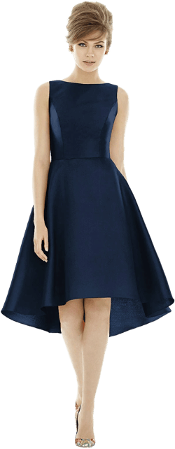 Alfred Sung Women's Bateau Neck Satin High Low Cocktail Dress
