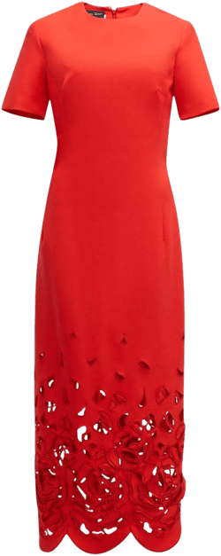 Oscar de la Renta Women's Rose Cutout Stretch-Wool Midi Dress