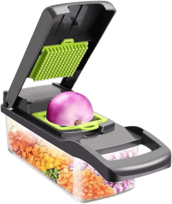 Vegetable Chopper Multifunctional 16-in-1 Food Choppers Onion Vegetable Slicer Cutter Dicer Firm and Hard press down chopper with 8 Blades, Colander Basket Container for Salad Potato Carrot Garlic