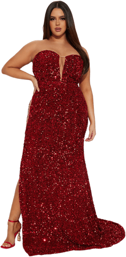 Fashion Nova Renae Sequin Sweetheart Gown with High Slit