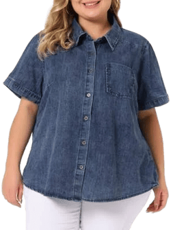 Agnes Orinda Women's Plus Size Denim Short Sleeve Button Down Shirt