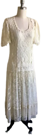 JC Penney 70s Drop Waist Lace Wedding Dress