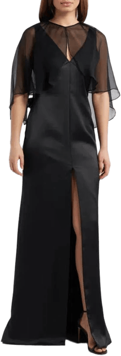 Amsale Women's Sleeveless Satin Trumpet Gown with Silk Cape