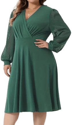 Women's Long Sleeve V-Neck Wrap Midi Dress