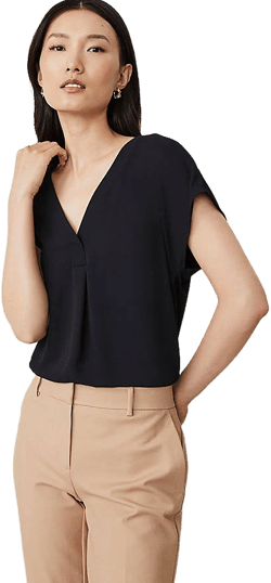 Ann Taylor Women's Mixed Media Pleat Front Top