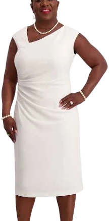 Kasper Women's Asymmetrical-Neck Ruched Midi Dress