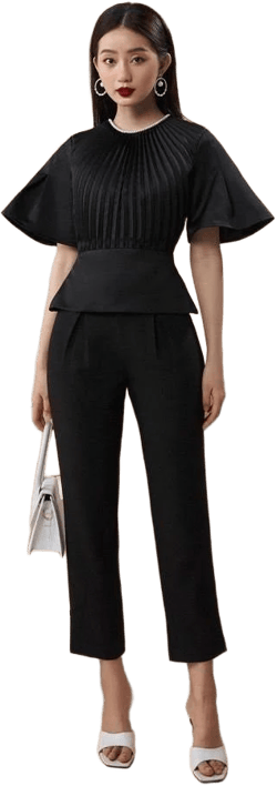 Women's Pleated Silk Wide Sleeve Blouse