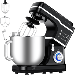 GarveeHome Stand Mixer, 7.5 Qt Electric Stand Mixer, 10 Speeds Tilt-Head Portable Kitchen Mixer, Stainless Steel Bowl, Electric Food Mixer with Dough Hook, Whisk, Flat Beater, Bread Cake Mixer, Black 7.5 QT Black
