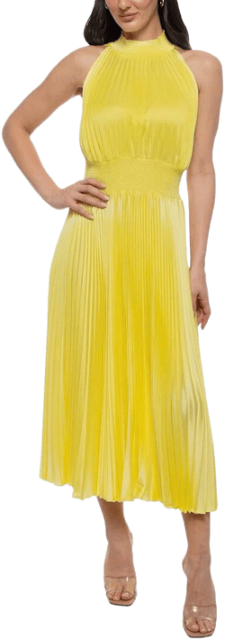Marina Women's Sleeveless Halter Mock Neck Pleated Midi Dress