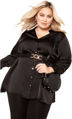 Avenue Women's Plus Size Eva Longline Gold Waist Belt Shirt