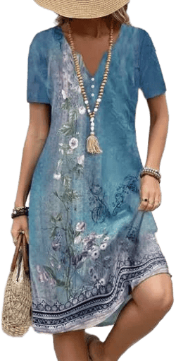 Modlily Floral Print A-Line Short Sleeve Dress