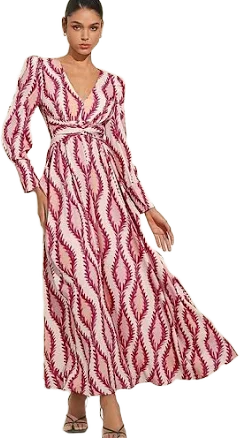 Ador White Floral Satin V Neck Maxi Dress Long Sleeve Wedding Guest Ascot Dress