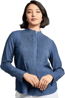 Jones New York Women's Pintuck Yoke Stretch Denim Shirt