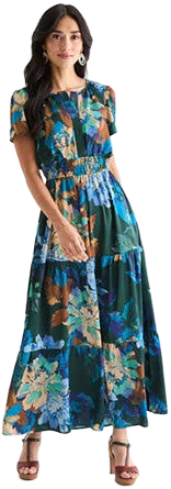 Be by Chetta B Women's Floral Short Sleeve Maxi Dress