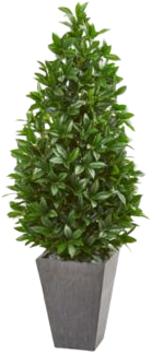 Nearly Natural 57" Bay Leaf Cone Topiary Tree in Slate Planter UV Resistant (Indoor/Outdoor)