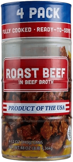 Roast Beef in Beef Broth in a Can, 12 oz., 4 Pack, 3lbs Total, 97% Fat Free