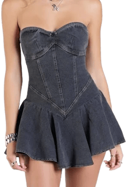 Uniquely Darling Strapless Pleat Denim Mini Dress