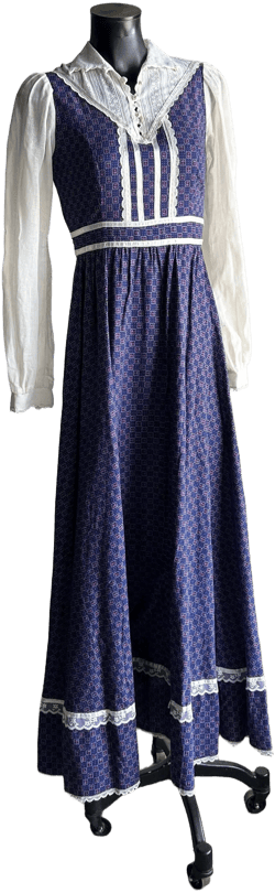 Gunne Sax 1970s Calico Victorian Neck Dress