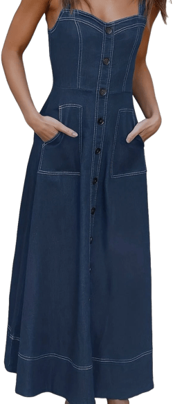 Women's Vintage-Style Sleeveless Denim Maxi Dress