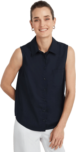 Sleeveless Pleated Poplin Shirt