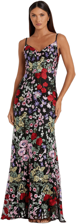 Mac Duggal Floral Embroidered Lace Trumpet Gown