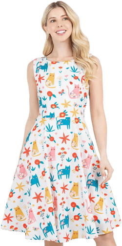 Floral Cat Print Dress